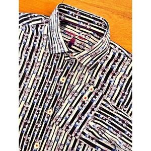 Luchiano Visconti Mens Medium Long Sleeve Striped Owl 98% Cotton Shirt